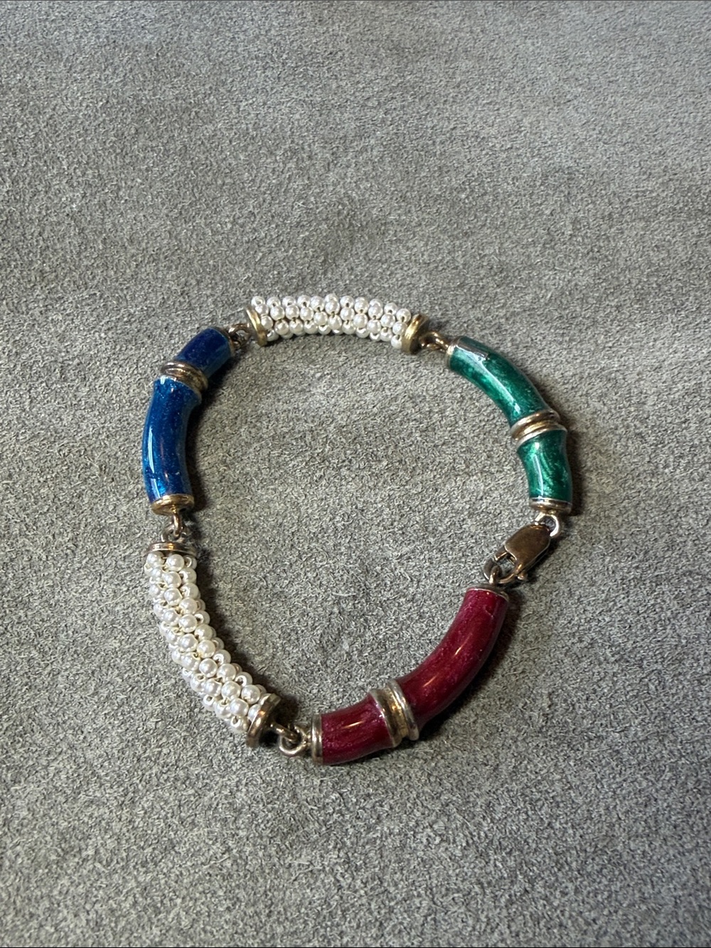 Sterling Silver Multi-Color Beaded Tube Bracelet with Faux Pearl Accents